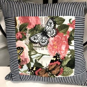 Small Pillow Flowers & Butterflies Design, Size 9.5x9.5x3”